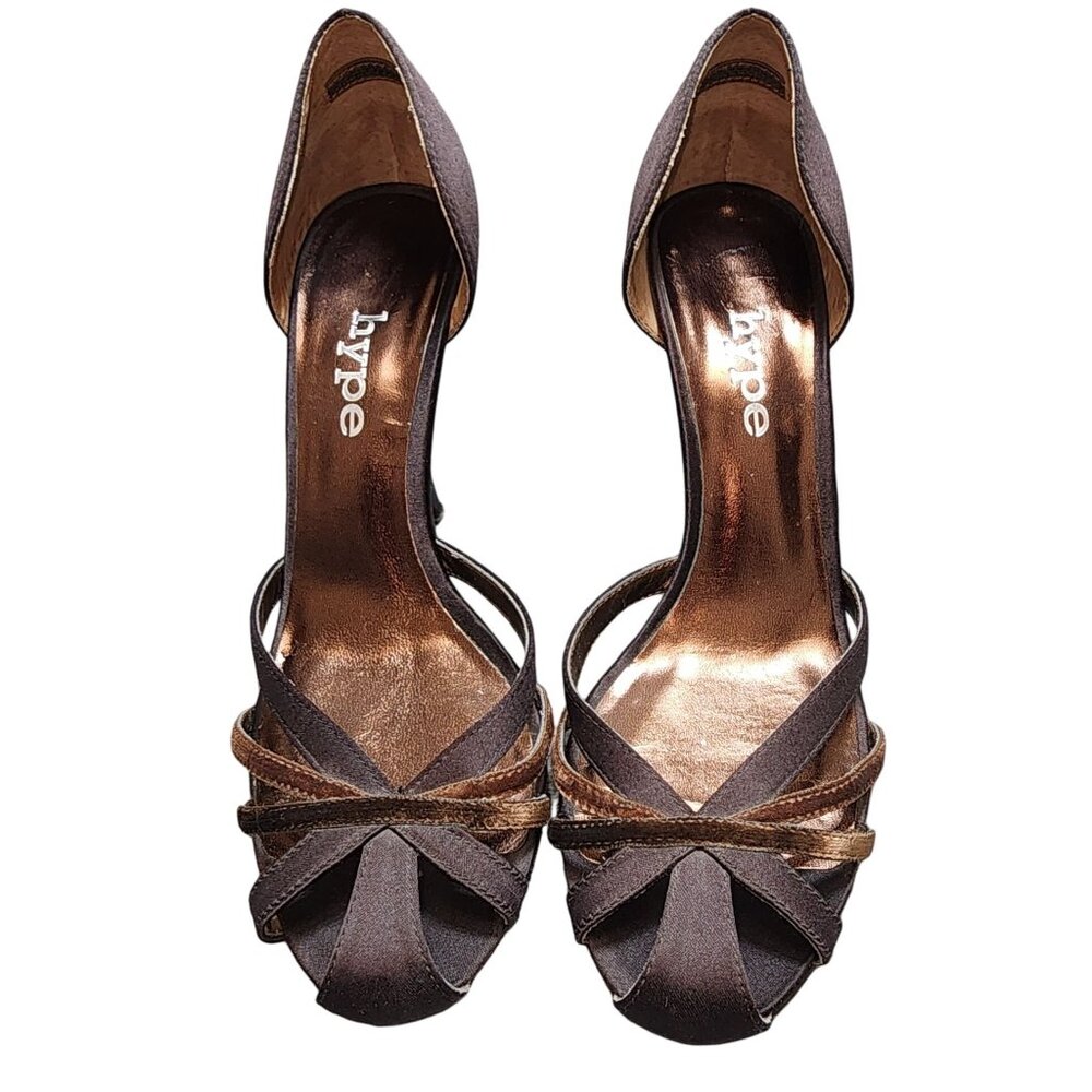 Women's Hype Brown Satin Velvet Strappy High Heels 6.5 Bonfire Chocolate Shoes